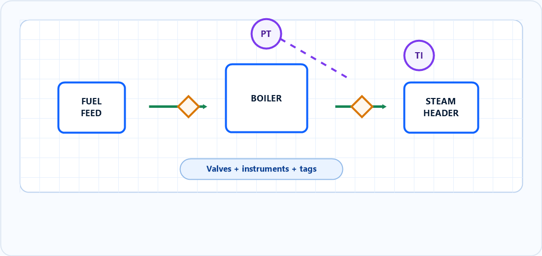 P&ID detailed engineering example showing valves, instruments, tags and signal line
